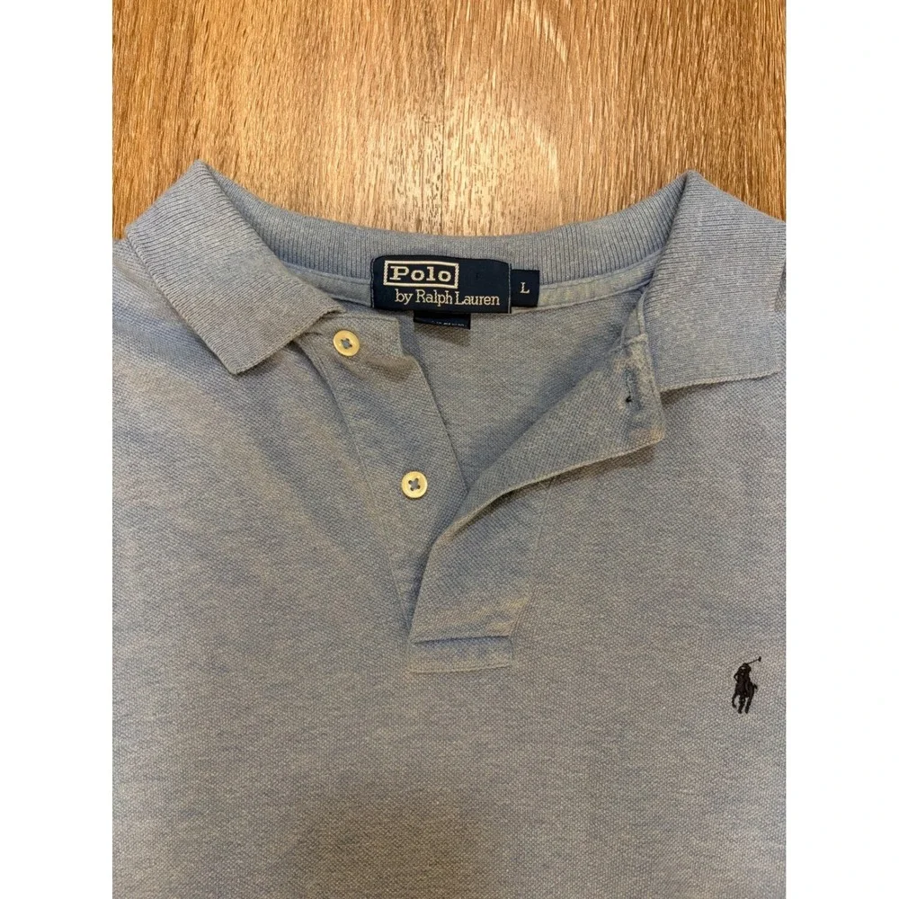 Polo Ralph Lauren Mens Large Light Blue Heathered‎ Cotton Pique Short Sleeve